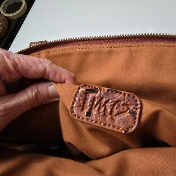 Imoshion Ostrich Brown Crossbody Bag Faux Leather Studded Large Purse Tote Boho - Picture 10 of 14